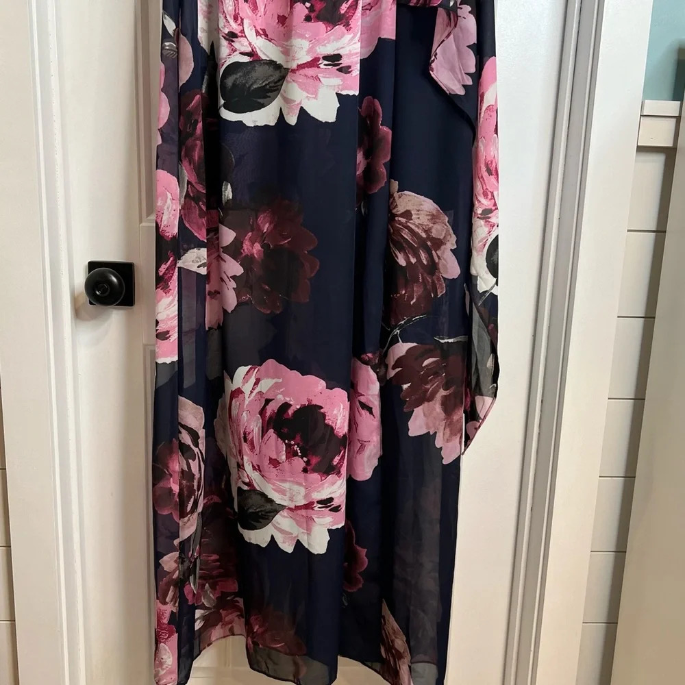 Marina Women's Blue Pink Floral Lined Maxi Party‎ Wedding Dress Gown. Size 12. - Picture 8 of 15
